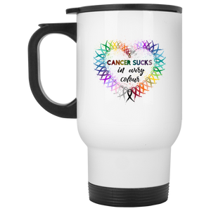 Cancer Sucks in Every Color White Travel Mug