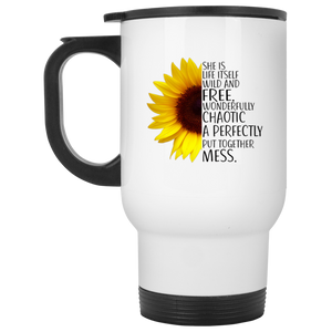 She Is Wild and Free White Travel Mug