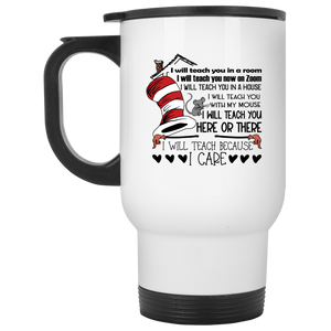 Teacher Cares White Travel Mug